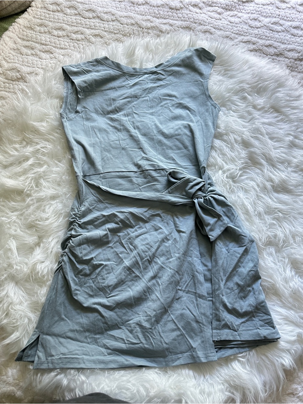 Casual Light Blue Tie-Waist Women’s Dress